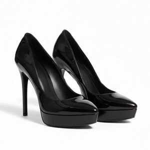 Steve Madden Laminate Black Patent Platform Stiletto Pumps NIB Pointed Toe Heels